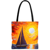 Sunset Sails Tote Bag, impressionist painting, sailing accessories, cruising tote - Subtle Blue M